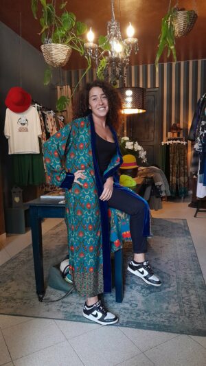 Kimono Wu Side lungo ottanio double face