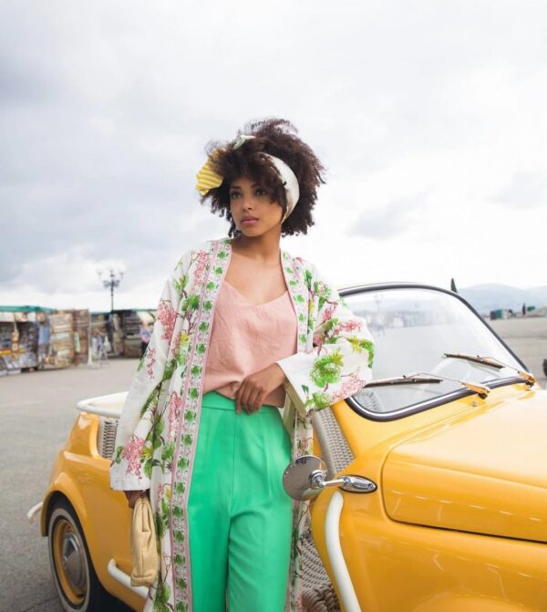 kimono Wu'side lungo fiori bianco - immagine 2